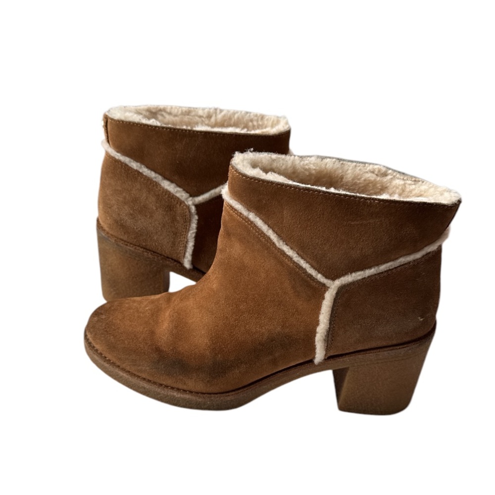 UGG Kasen Winter Leather Suede Ankle Boot Fur Lined Chestnut Women's Size 10